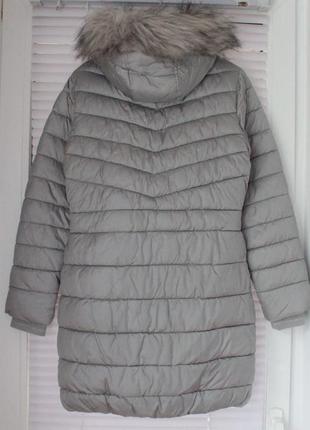 Серебристая стеганая зимняя удлиненная куртка пальто next 12 р2 фото