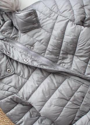 Серебристая стеганая зимняя удлиненная куртка пальто next 12 р4 фото