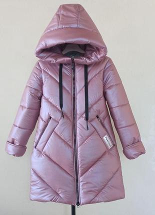 Зимова куртка пальто на флісі для дівчинки підлітка 11-15 років, зріст 140 146 152/ модна подовжена курточка пуховик, парка - зима