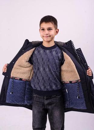 Зимняя куртка для мальчика на овчине/ пальто хаки для подростков (152 158 164 170), подростковая парка на зиму8 фото