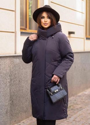 Жіноча зимова довга куртка на кнопках і на блискавці розміри дуже великі8 фото