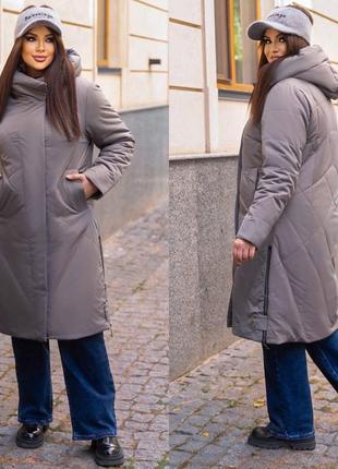 Жіноча зимова довга куртка на кнопках і на блискавці розміри дуже великі10 фото