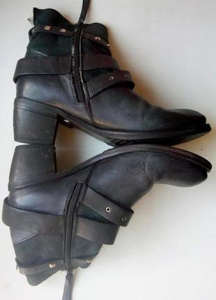 Черные кожаные байкерские ботинки гранж мото вестерн4 фото