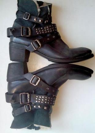 Черные кожаные байкерские ботинки гранж мото вестерн3 фото