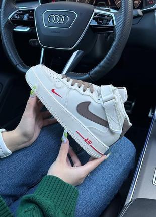 Кроссовки теплые nike air force 1 high beige brown fur (мех)