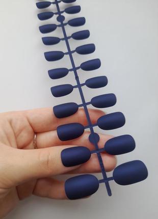 Ногти накладные синие матовые, набор накладных ногтей 24 шт