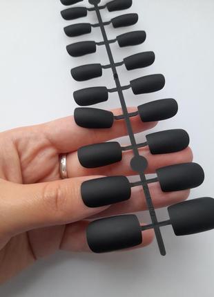 Ногти накладные чёрные матовые, набор накладных ногтей 24 шт1 фото