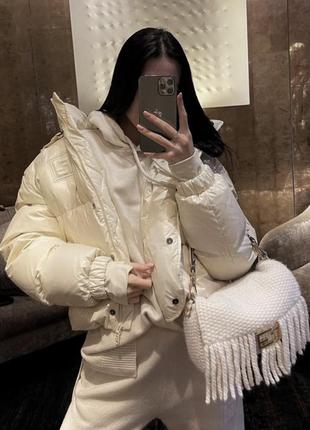 Білі молочні трикотажні штанці джогери теплі в'язані з шерстю zara стиль loro piana
