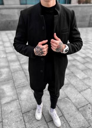 Черное пальто мужское демисезонное