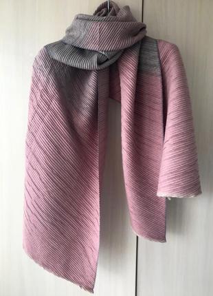 Кашеміровий гофрований шарф cashmere / колір рожево-сірий / градієнт1 фото