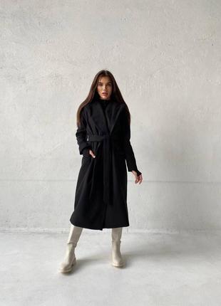 Кашемировое пальто с поясом10 фото