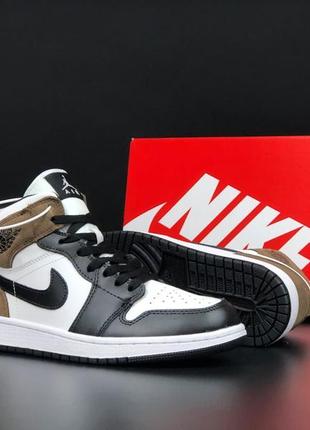 Nike air jordan 1 retro черные с коричневым кожаные кроссовки зимние женские с мехом топ качество зима ботинки сапоги высокие теплые найк джордан