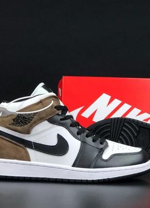Nike air jordan 1 retro кросівки чоловічі шкіряні топ якість найк джордан зимові з хутром ботінки сапоги високі теплі найк джордан чорні з коричневим