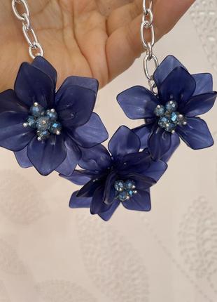 Вінтажне кольє квіти сині1 фото