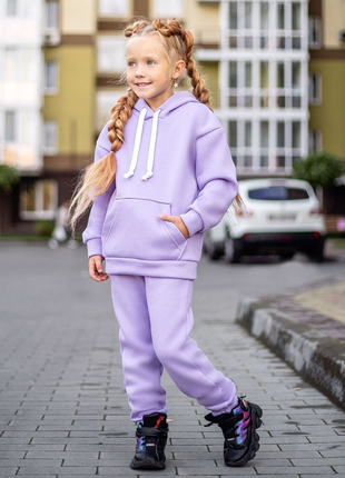 7 кольорів 🌈теплий костюм на флісі дитячий, утеплений флісом спортивний комплект худі і штани1 фото
