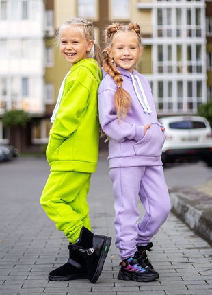 7 кольорів 🌈теплий костюм на флісі дитячий, утеплений флісом спортивний комплект худі і штани2 фото