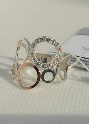 Новое серебряное кольцо золотые пластины куб.цирконий серебро 925 пробы5 фото