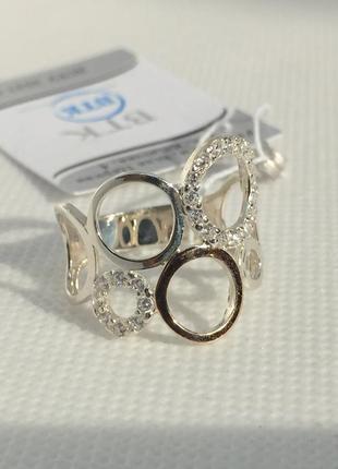 Новое серебряное кольцо золотые пластины куб.цирконий серебро 925 пробы6 фото