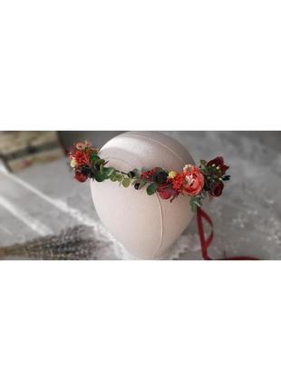 Вінок на голову веснянок у марсала тонах.