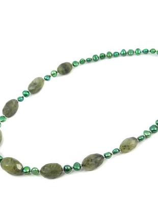 Ексклюзивне намисто "танзанія" лабрадор галтовка, перли зелені