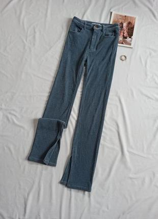 Велюровые прямые джинсы с разрезами на штанинах/высокая посадка/вельветовые