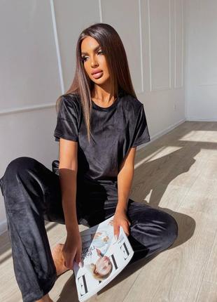 Гарна велюрова піжама трійка, домашній костюм4 фото