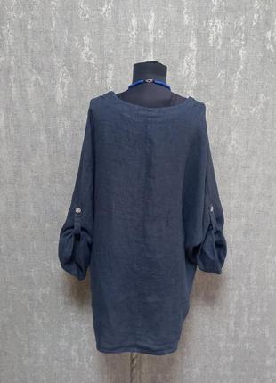 Блуза ,рубашка,туника льняная 100%лен синяя ,оверсайз, свободного кроя  ботал италия.2 фото