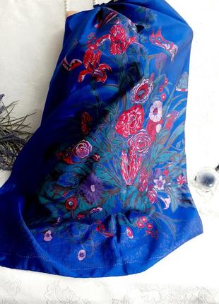 Райский сад! 🌺💙 100% шелк 🌺 винтаж ультрокобальт ручная роспись роуль платок каре шелковый платок3 фото