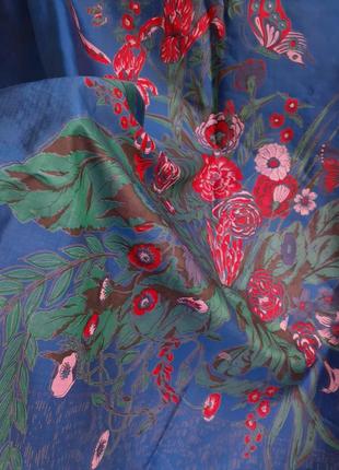 Райский сад! 🌺💙 100% шелк 🌺 винтаж ультрокобальт ручная роспись роуль платок каре шелковый платок6 фото