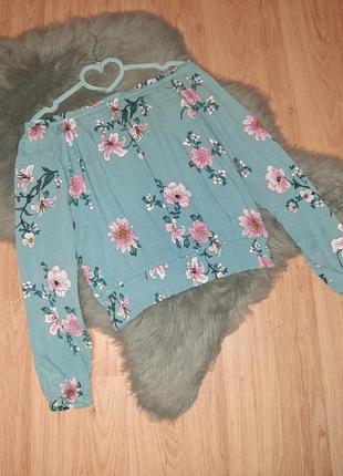 Чудесная натуральная мятная блуза в цветы на резинке atm1 фото