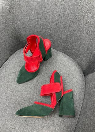 Эксклюзивные босоножки из итальянской кожи и замши женские на каблуке4 фото