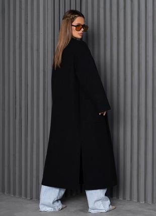 Черное пальто-кардиган с разрезами4 фото
