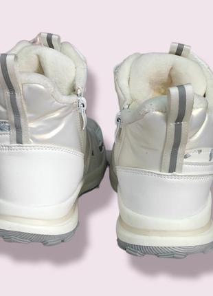 Белые зимние кроссовки, хайтопы дутики ботинки для девочки7 фото