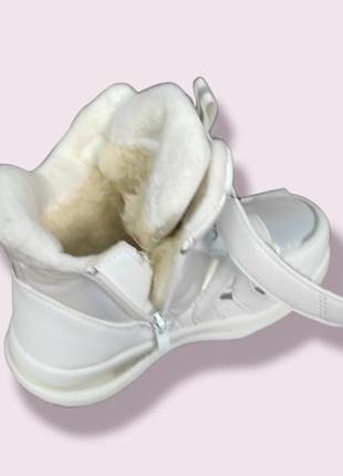 Белые зимние кроссовки, хайтопы дутики ботинки для девочки9 фото