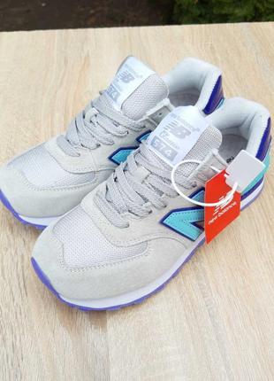 Женские кроссовки new balance 574 grey серого с бирюзовым цветами4 фото