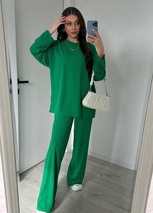 Женский брючный костюм прогулочный зеленый синий желтый лиловый6 фото