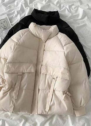 Куртка осень зима молочная на затяжках oversize4 фото