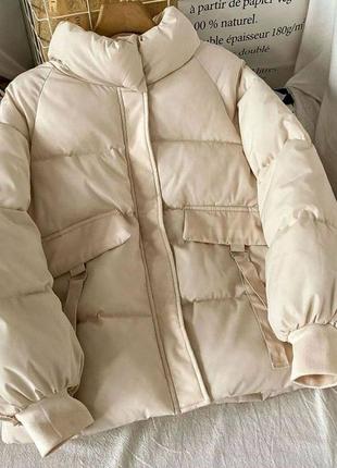 Куртка осень зима молочная на затяжках oversize7 фото