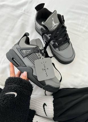 Женские кроссовки nike air jordan 4 retro x cactus jack black grey черного с серым цветами