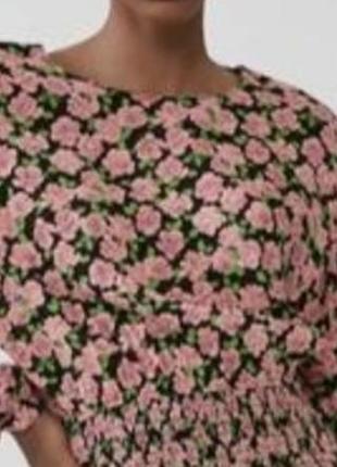 Натуральная  рубашка в цветочек,  объемный  рукав1 фото