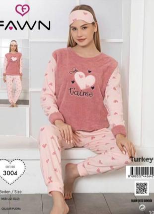 Теплая махровая флисовая пижама сердечки/домашний костюм кофта и штаны 42-486 фото
