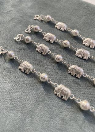 Серебряные браслеты со слониками 925 легкие