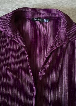 Плиссерованая блуза глубокого цвета3 фото