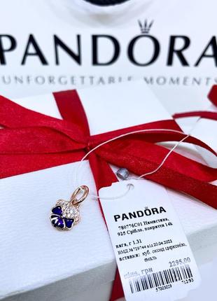 Срібний шарм намистина пандора 780776c01 підвіска пурпурова фіалка квітка з камінчиками рожеве золото срібло проба 925 новий з біркою pandora2 фото