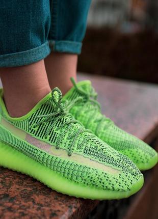 💚🤑💚adidas yeezy boost 350 green neon💚🤑💚женские кроссовки адидас изи буст рефлективные