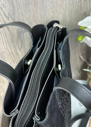 Женская сумка черная через плечо под рептилию, небольшая женская сумочка змеина7 фото