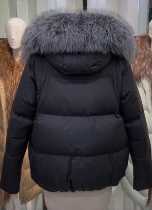 Женская куртка пуховик парка с мехом чернобурки, куртка баталки, 46-582 фото