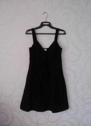 Черный короткий сарафан на лето из льна