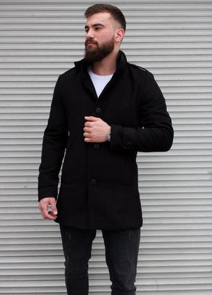 Стильне чорне пальто без капюшона3 фото