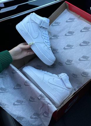 Зимние женские кроссовки nike air force 1 high найк аэр форсы на меху белые